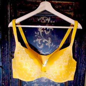 Cacique Yellow with Lace Overlay Lightly Lined Balconette Bra  44DD